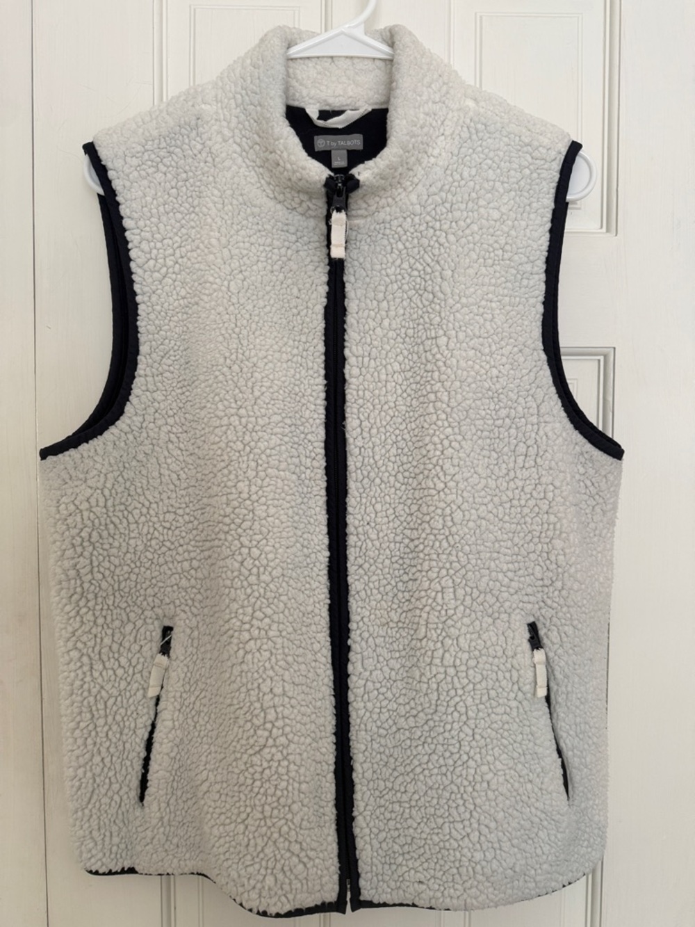 Talbots Ivory Sherpa Vest with Black Trim